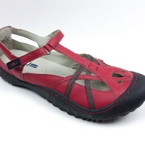 JBU by JAMBU red/brown t-strap walking/hiking shoe with rubber all terrain sole